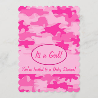 Fuchsia rosa Camo kamouflagebaby shower Inbjudningar