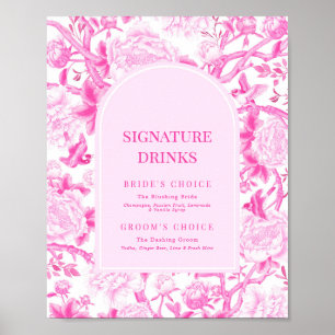 Fuchsia Rosa Chinoiserie Bröllop Namnteckning dryc Poster