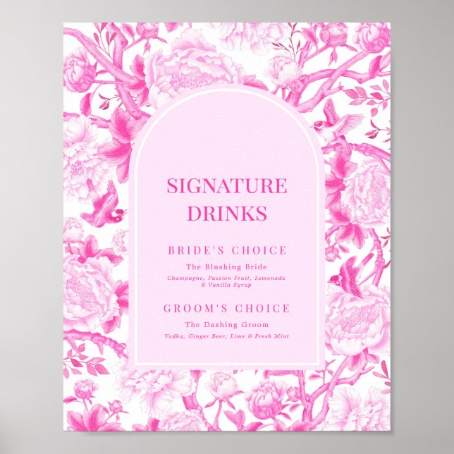 Fuchsia Rosa Chinoiserie Bröllop Namnteckning dryc Poster (Framsidan)