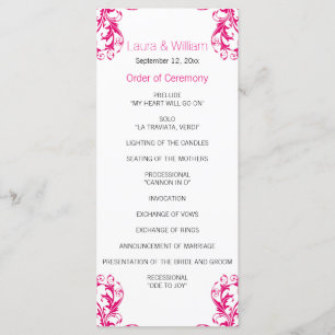 Fuchsia Rosa Damask Wedding Program