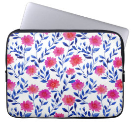 Fuchsia Rosa Eleganta Blommor Akvarell Blommig Laptop Fodral