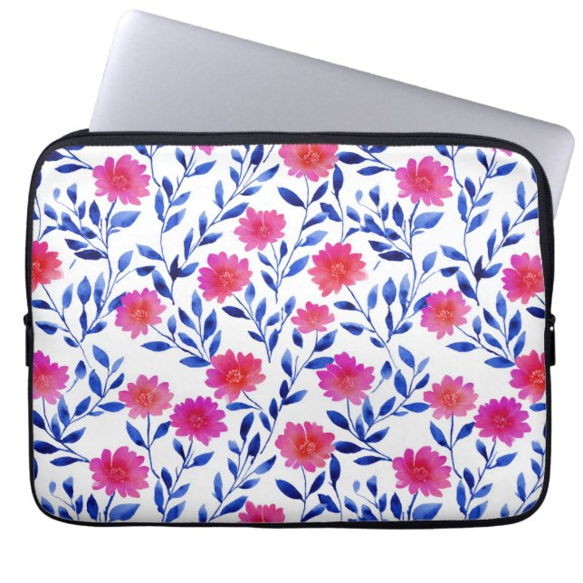 Fuchsia Rosa Eleganta Blommor Akvarell Blommig Laptop Fodral (Framsidan)
