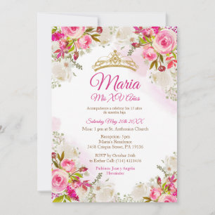 Fuchsia Rosa Flowers Mis XV Anos Birthday Inbjudningar