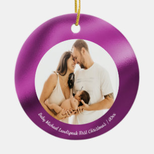 Fuchsia Rosa Foil, Baby 1:a julen Julgransprydnad Keramik