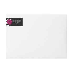 Fuchsia Rosa Gerbera Daisy Black/White Swirl Girly Etikettband