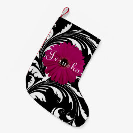 Fuchsia Rosa Gerbera Daisy Black/White Swirl Girly Liten Julstrumpa