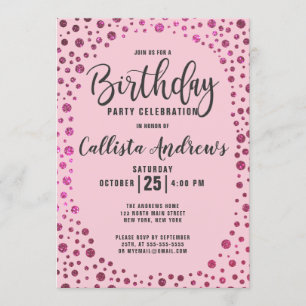 Fuchsia Rosa Glitter Confetti Gräns Inbjudningar