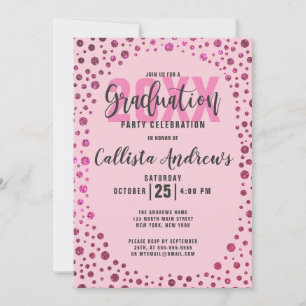 Fuchsia Rosa Glitter Confetti Gräns Studenten Inbjudningar
