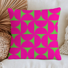 Fuchsia Rosa & Grön Geometrisk Mid Century Modern Kudde