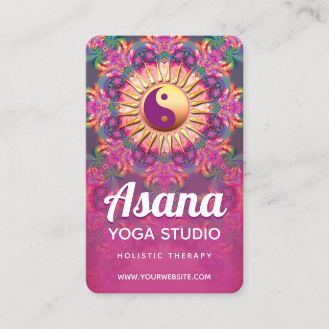Fuchsia Rosa & Grönt Mandala Balance Yoga New Age Visitkort (Framsida)