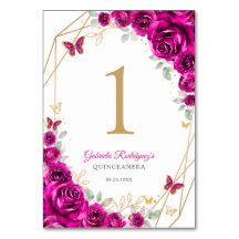 Fuchsia Rosa Guld Blommig Quinceanera