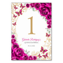 Fuchsia Rosa Guld Blommig Quinceanera