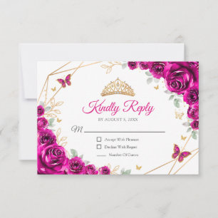 Fuchsia Rosa Guld Blommig Quinceanera Svar