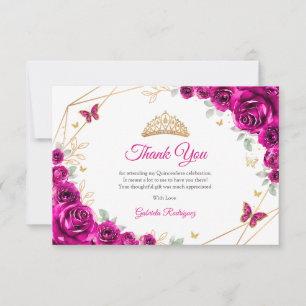 Fuchsia Rosa Guld Blommig Quinceanera Tack Kort