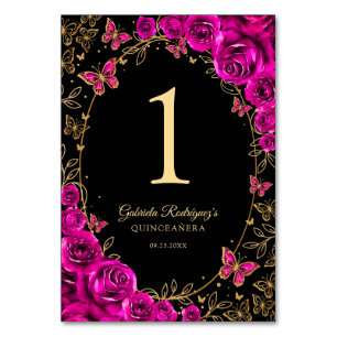 Fuchsia Rosa Guld Quinceanera Bordsnummer