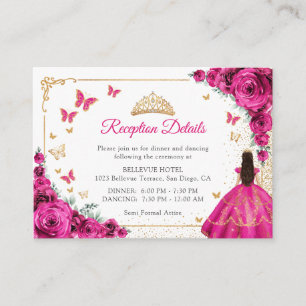 Fuchsia Rosa Guld Quinceanera Mottagningsdetaljer Tilläggskort