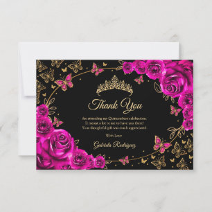 Fuchsia Rosa Guld Quinceanera Tack Kort