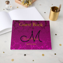 Fuchsia Rosa Guld Svart Elegant Bröllopsmonogram