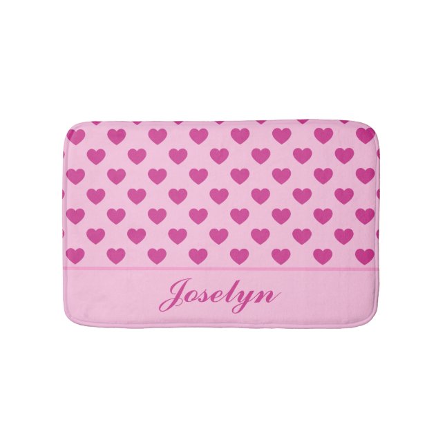 Fuchsia Rosa Heart Mönster Handskriftlig Namn y2k Badrumsmatta (Framsidan)