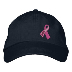 Fuchsia Rosa Hope Breast Cancer Ribbon Awareness Broderad Keps