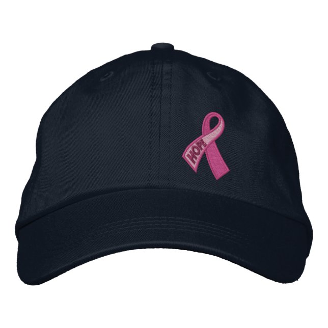 Fuchsia Rosa Hope Breast Cancer Ribbon Awareness Broderad Keps (Framsida)