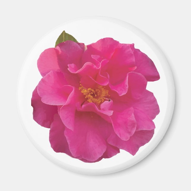 Fuchsia Rosa Kamelia Realistisk Blomma Magnet (Framsidan)