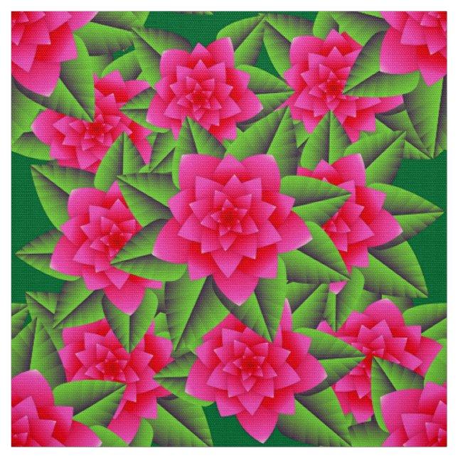 Fuchsia Rosa Kamelior och Gröna Blad Tyg (Provkarta)
