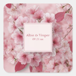 Fuchsia Rosa Körsbärsblom Rose Gold Bröllop Fyrkantigt Klistermärke