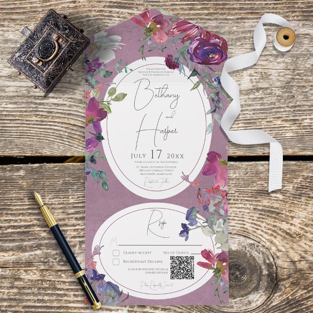 Fuchsia Rosa & Lila Boho Blommigt QR-kod (Skapare uppladdad)