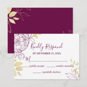 Fuchsia Rosa Lila & Guld Peony Blommigt Bröllop OSA Kort
