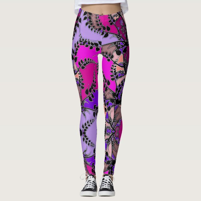 Fuchsia Rosa Lila Lavender Black Löv Abstrakt Leggings (Framsida)