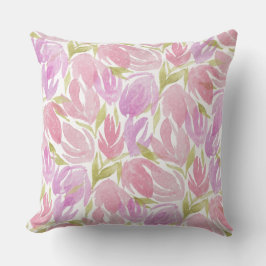 Fuchsia Rosa Lila Watercolor Flowers Mönster Kudde