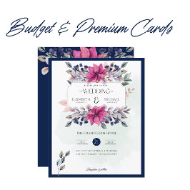 Fuchsia Rosa Marinblå Blommig Vintage Bröllop