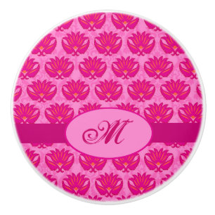 Fuchsia Rosa Modern Art nouveau Damask Monogram Knopp