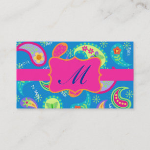 Fuchsia rosa modern Paisley för turkos Monogram Visitkort