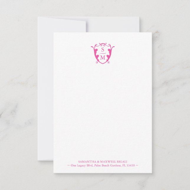 Fuchsia Rosa Monogram Personlig Stationery Tack Kort (Framsida)