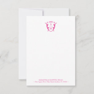 Fuchsia Rosa Monogram Personlig Stationery Tack Kort