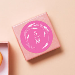 Fuchsia Rosa Monogram Wedding Stickers Runt Klistermärke