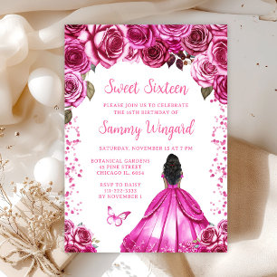 Fuchsia Rosa Mörk Hy Principessa Sweet Sixteen Inbjudningar