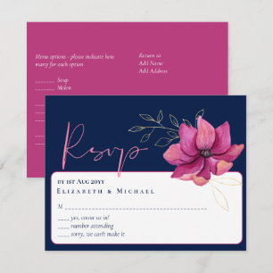 Fuchsia Rosa Navy Blue Bröllop OSA Inbjudningar