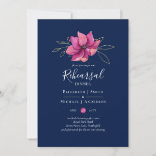 Fuchsia Rosa Navy Blue Rehearsal Middag Inbjudningar