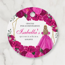 Fuchsia Rosa och Guld Blommigt Quinceanera Circle Gåvor Etiketter