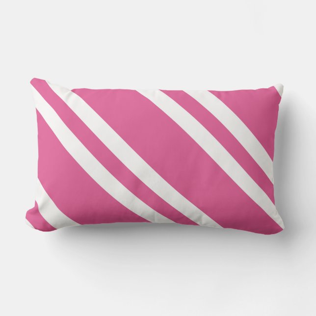 Fuchsia Rosa och White Stripe Diagonal Mönster Lumbarkudde (Framsida)