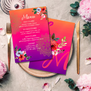 Fuchsia Rosa Orange Bright Bold Blommigt Bröllop Meny