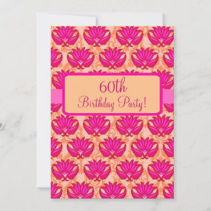 Fuchsia Rosa Orange Damask 60:e Födelsedagsfesten Inbjudningar