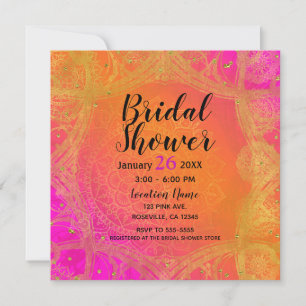 Fuchsia Rosa Orange Guld Indisk Mandala Bröllop Inbjudningar