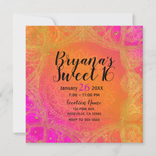 Fuchsia Rosa Orange & Guld Indisk Mandala Fest Inbjudningar