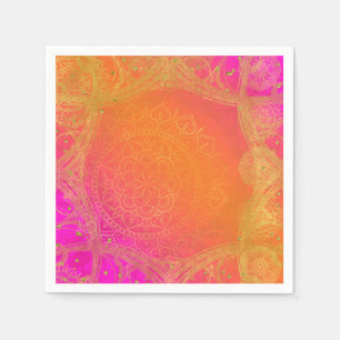 Fuchsia Rosa Orange & Guld Indisk Mandala Fest Pappersservett