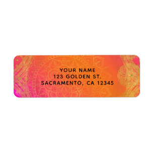 Fuchsia Rosa Orange & Guld Indisk Mandala Fest Returadress Etikett