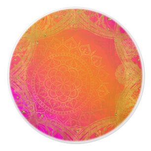 Fuchsia Rosa Orange & Guld Indisk Mandala Glam Knopp